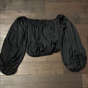 Yaya & co Black Off-Shoulder crop top Blouse, elastic cuffs, size small